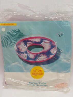 Sun Squad Inflatable Swim Tube With Handles 33" Diameter Pink & Blue